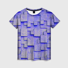Женская футболка 3D с принтом UlliCom в Тюмени, 100% полиэфир ( синтетическое хлопкоподобное полотно) | прямой крой, круглый вырез горловины, длина до линии бедер | abstraction | blue | mesh | mosaic | panels | surface | texture | абстракция | мозайка | панели | поверхность | сетка | синий | текстура