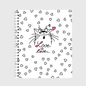 Тетрадь с принтом Любовь - Кот в Тюмени, 100% бумага | 48 листов, плотность листов — 60 г/м2, плотность картонной обложки — 250 г/м2. Листы скреплены сбоку удобной пружинной спиралью. Уголки страниц и обложки скругленные. Цвет линий — светло-серый
 | Тематика изображения на принте: cat | love | котики | коты | кошки | любовь | сердце