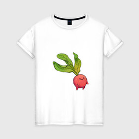 Женская футболка хлопок с принтом Милая редиска в Тюмени, 100% хлопок | прямой крой, круглый вырез горловины, длина до линии бедер, слегка спущенное плечо | арт | мило | милый | овощ | редис | редиска | рисунок | свежий овощ | свежий продукт