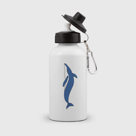 Бутылка спортивная с принтом Кит в Тюмени, металл | емкость — 500 мл, в комплекте две пластиковые крышки и карабин для крепления | животное | кит | море | морской | плавание | свобода | синий