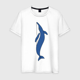 Мужская футболка хлопок с принтом Кит в Тюмени, 100% хлопок | прямой крой, круглый вырез горловины, длина до линии бедер, слегка спущенное плечо. | животное | кит | море | морской | плавание | свобода | синий