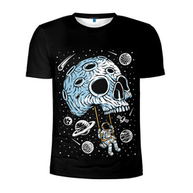 Мужская футболка 3D спортивная с принтом Skull Space в Тюмени, 100% полиэстер с улучшенными характеристиками | приталенный силуэт, круглая горловина, широкие плечи, сужается к линии бедра | Тематика изображения на принте: art | asteroid | astronaut | meteorite | planets | satellite | skull | space | stars | арт | астероид | звезды | космонавт | космос | метеорит | планеты | спутник | череп