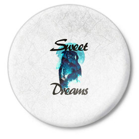 Значок с принтом Сова в Тюмени,  металл | круглая форма, металлическая застежка в виде булавки | sweet dreams | звезды | луна | ночная жизнь | ночь | сновидения | сны | сова | сон | спокойной ночи