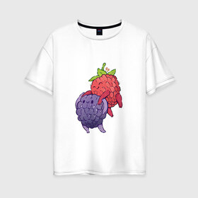 Женская футболка хлопок Oversize с принтом Смородинки в Тюмени, 100% хлопок | свободный крой, круглый ворот, спущенный рукав, длина до линии бедер
 | Тематика изображения на принте: арт | красная смородина | мило | милота | рисунок | свежая ягода | свежие ягоды | свежий продукт | смородина | чёрная смородина | ягода | ягоды