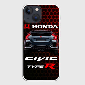 Чехол для iPhone 13 mini с принтом Honda Civic Type R. в Тюмени,  |  | 2020 | auto | honda | honda civic | honda civic type r 2020 | sport | type r | авто | автомобиль | автомобильные | бренд | марка | машины | спорт | хонда