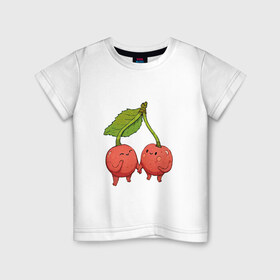 Детская футболка хлопок с принтом Сестрички-вишни в Тюмени, 100% хлопок | круглый вырез горловины, полуприлегающий силуэт, длина до линии бедер | арт | вишенка | вишенки | вишня | мило | милота | рисунок | свежий продукт | свежий ягода | ягода
