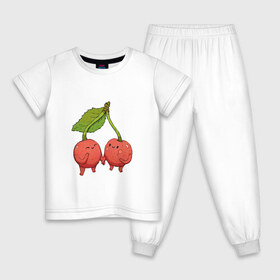 Детская пижама хлопок с принтом Сестрички-вишни в Тюмени, 100% хлопок |  брюки и футболка прямого кроя, без карманов, на брюках мягкая резинка на поясе и по низу штанин
 | Тематика изображения на принте: арт | вишенка | вишенки | вишня | мило | милота | рисунок | свежий продукт | свежий ягода | ягода