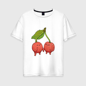 Женская футболка хлопок Oversize с принтом Сестрички-вишни в Тюмени, 100% хлопок | свободный крой, круглый ворот, спущенный рукав, длина до линии бедер
 | Тематика изображения на принте: арт | вишенка | вишенки | вишня | мило | милота | рисунок | свежий продукт | свежий ягода | ягода
