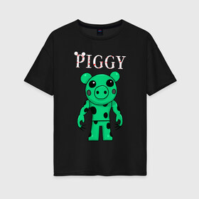 Женская футболка хлопок Oversize с принтом ROBLOX PIGGY DINO в Тюмени, 100% хлопок | свободный крой, круглый ворот, спущенный рукав, длина до линии бедер
 | piggy | roblox | roblox games | roblox piggy | игра роблокс | пигги. | роблокс | роблокс пигги | робукс