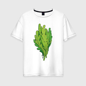 Женская футболка хлопок Oversize с принтом Рукола в Тюмени, 100% хлопок | свободный крой, круглый ворот, спущенный рукав, длина до линии бедер
 | арт | зеленый | мило | милота | рисунок | рукола | свежие специи | свежий продукт | специи