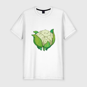 Мужская футболка хлопок Slim с принтом Милая капуста в Тюмени, 92% хлопок, 8% лайкра | приталенный силуэт, круглый вырез ворота, длина до линии бедра, короткий рукав | арт | капуста | мило | милота | овощ | овощи | рисунок | свежие овощи | свежий овощ | свежий продукт | цветная капуста