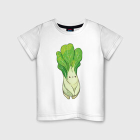 Детская футболка хлопок с принтом Бок-чой в Тюмени, 100% хлопок | круглый вырез горловины, полуприлегающий силуэт, длина до линии бедер | арт | бок чой | капуста | китайская капуста | листовая капуста | мило | милота | овощ | овощи | рисунок | свежие овощи | свежий овощ | свежий продукт