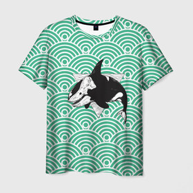 Мужская футболка 3D с принтом Косатка нежить в Тюмени, 100% полиэфир | прямой крой, круглый вырез горловины, длина до линии бедер | вода | волны | кит | маска | треугольник | череп