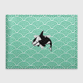 Обложка для студенческого билета с принтом Косатка нежить в Тюмени, натуральная кожа | Размер: 11*8 см; Печать на всей внешней стороне | вода | волны | кит | маска | треугольник | череп