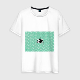 Мужская футболка хлопок с принтом Косатка нежить в Тюмени, 100% хлопок | прямой крой, круглый вырез горловины, длина до линии бедер, слегка спущенное плечо. | вода | волны | кит | маска | треугольник | череп