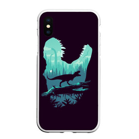 Чехол для iPhone XS Max матовый с принтом T-Rex в Тюмени, Силикон | Область печати: задняя сторона чехла, без боковых панелей | Тематика изображения на принте: вертикальная | ветка | дерево | динозавр | животные | иллюстрация | картинка | клыки | креатив | лес | листья | образ | природа | темная | тираннозавр | тирекс | фильмы | хищник | челюсть | юрский период