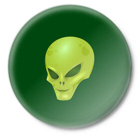 Значок с принтом Пришелец в Тюмени,  металл | круглая форма, металлическая застежка в виде булавки | Тематика изображения на принте: голова | зеленый человечек | инопланетянин | пришелец | пришельцы