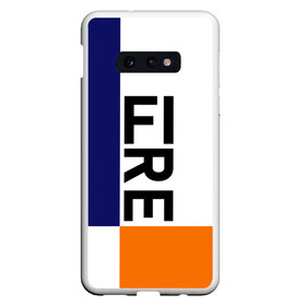 Чехол для Samsung S10E с принтом FIRE в Тюмени, Силикон | Область печати: задняя сторона чехла, без боковых панелей | blue | fire | geomerty | orange | геометрия | надписи | огонь | оранжевый | синий