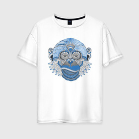Женская футболка хлопок Oversize с принтом Синий шимпанзе в Тюмени, 100% хлопок | свободный крой, круглый ворот, спущенный рукав, длина до линии бедер
 | артхаус | горилла | животные | обезьяна | шимпанзе