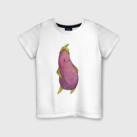 Детская футболка хлопок с принтом Довольный баклажан в Тюмени, 100% хлопок | круглый вырез горловины, полуприлегающий силуэт, длина до линии бедер | арт | баклажан | мило | милота | овощ | овощи | рисунок | свежие овощи | свежий овощ | свежий продукт