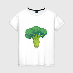 Женская футболка хлопок с принтом Симпатичный брокколи в Тюмени, 100% хлопок | прямой крой, круглый вырез горловины, длина до линии бедер, слегка спущенное плечо | арт | брокколи | мило | милота | овощ | овощи | рисунок | свежие овощи | свежий овощ | свежий продукт