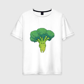 Женская футболка хлопок Oversize с принтом Симпатичный брокколи в Тюмени, 100% хлопок | свободный крой, круглый ворот, спущенный рукав, длина до линии бедер
 | арт | брокколи | мило | милота | овощ | овощи | рисунок | свежие овощи | свежий овощ | свежий продукт
