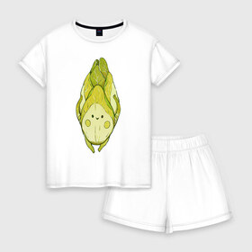 Женская пижама с шортиками хлопок с принтом Цикорий в Тюмени, 100% хлопок | футболка прямого кроя, шорты свободные с широкой мягкой резинкой | арт | мило | милота | овощ | овощи | рисунок | свежие овощи | свежий овощ | свежий продукт | цикорий