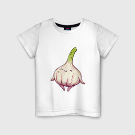 Детская футболка хлопок с принтом Милый чеснок в Тюмени, 100% хлопок | круглый вырез горловины, полуприлегающий силуэт, длина до линии бедер | арт | мило | милота | овощ | овощи | рисунок | свежие овощи | свежий овощ | свежий продукт | чеснок
