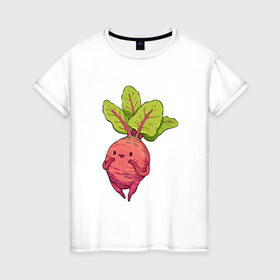 Женская футболка хлопок с принтом Свекла в Тюмени, 100% хлопок | прямой крой, круглый вырез горловины, длина до линии бедер, слегка спущенное плечо | арт | мило | милота | овощ | овощи | рисунок | свежие овощи | свежий овощ | свежий продукт | свекла