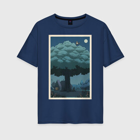 Женская футболка хлопок Oversize с принтом Мой сосед Тоторо в Тюмени, 100% хлопок | свободный крой, круглый ворот, спущенный рукав, длина до линии бедер
 | весна | вода | девочка | дерево | деревья | звезды | зверек | корея | кот | котобус | лес | лето | луна | мифическое существо | на каждый день | небо | ночь | облака | облако | поле | птицы | пушистик | река