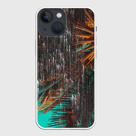 Чехол для iPhone 13 mini с принтом Palm glitch art в Тюмени,  |  | art | astraction | glitch | palm | sky | абстракция | арт | ветки | глитч | листья | небо | пальмы