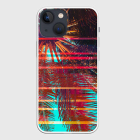 Чехол для iPhone 13 mini с принтом Palm glitch art в Тюмени,  |  | art | astraction | glitch | palm | sky | абстракция | арт | ветки | глитч | листья | небо | пальмы