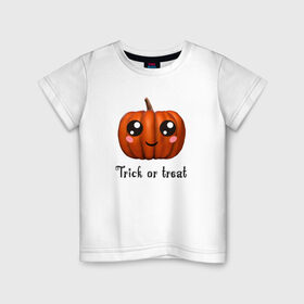 Детская футболка хлопок с принтом Halloween pumpkin в Тюмени, 100% хлопок | круглый вырез горловины, полуприлегающий силуэт, длина до линии бедер | Тематика изображения на принте: halloween | pumpkin | trick or treat | кошелек или жизнь | подарок на хэллуин | тыква