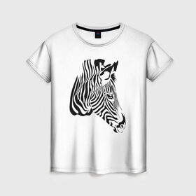 Женская футболка 3D с принтом Zebra в Тюмени, 100% полиэфир ( синтетическое хлопкоподобное полотно) | прямой крой, круглый вырез горловины, длина до линии бедер | africa | black | savanna | stripe | white | zebra | африка | белый | зебра | полоска | саванна | черный