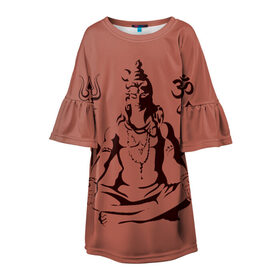 Детское платье 3D с принтом Бог Шива в Тюмени, 100% полиэстер | прямой силуэт, чуть расширенный к низу. Круглая горловина, на рукавах — воланы | бог шива. | духовность | иероглифы | индийские боги | индуистское божество