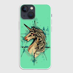Чехол для iPhone 13 mini с принтом Единорог акварель в Тюмени,  |  | акварель | голова единорога | единорог | мифические существа. | прямые линии с акварелью | рисунок в акварели