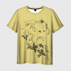 Мужская футболка 3D с принтом Узоры ягодки в Тюмени, 100% полиэфир | прямой крой, круглый вырез горловины, длина до линии бедер | лепестки. | нежный узор | роспись | смородина в узоре | узор | узоры