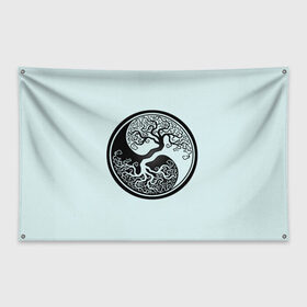 Флаг-баннер с принтом Инь и ян в Тюмени, 100% полиэстер | размер 67 х 109 см, плотность ткани — 95 г/м2; по краям флага есть четыре люверса для крепления | буддизм. | восток | восточная культура | древо | инь и ян | китай | ктайский символ | чёрное и белое