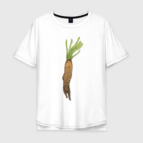 Мужская футболка хлопок Oversize с принтом Сладкий корень в Тюмени, 100% хлопок | свободный крой, круглый ворот, “спинка” длиннее передней части | арт | куфелька | мило | милота | овощ | овощи | рисунок | свежие овощи | свежий овощ | свежий продукт | скорцонера испанская | сладкий корень | чёрный корень