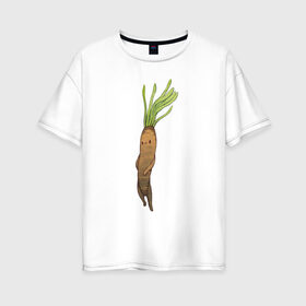 Женская футболка хлопок Oversize с принтом Сладкий корень в Тюмени, 100% хлопок | свободный крой, круглый ворот, спущенный рукав, длина до линии бедер
 | арт | куфелька | мило | милота | овощ | овощи | рисунок | свежие овощи | свежий овощ | свежий продукт | скорцонера испанская | сладкий корень | чёрный корень