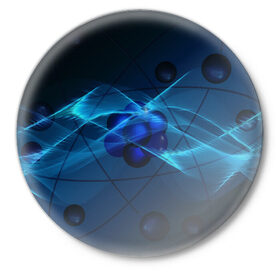 Значок с принтом Атом в Тюмени,  металл | круглая форма, металлическая застежка в виде булавки | автом | атомы | молекула | молекулы | наука | физика