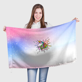 Флаг 3D с принтом Единорог в Тюмени, 100% полиэстер | плотность ткани — 95 г/м2, размер — 67 х 109 см. Принт наносится с одной стороны | unikorn | единорог | единорожка | конь | радуга | рог | цветной