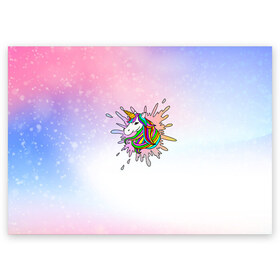 Поздравительная открытка с принтом Единорог в Тюмени, 100% бумага | плотность бумаги 280 г/м2, матовая, на обратной стороне линовка и место для марки
 | Тематика изображения на принте: unikorn | единорог | единорожка | конь | радуга | рог | цветной