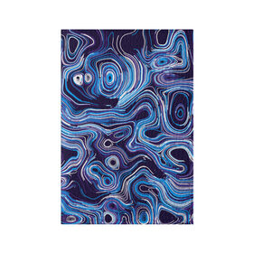 Обложка для паспорта матовая кожа с принтом Синие линии в Тюмени, натуральная матовая кожа | размер 19,3 х 13,7 см; прозрачные пластиковые крепления | Тематика изображения на принте: abstract | flow | lines | paint | space | абстракция | движение | космос | краска | линии | пятна | синий | течение | фиолетовый