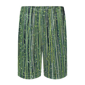 Детские спортивные шорты 3D с принтом Зеленый бамбук в Тюмени,  100% полиэстер
 | пояс оформлен широкой мягкой резинкой, ткань тянется
 | bamboo | forest | stripes | бамбук | заросли | лес | листья | полосы | растения