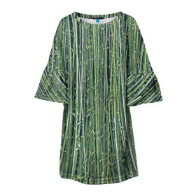 Детское платье 3D с принтом Зеленый бамбук в Тюмени, 100% полиэстер | прямой силуэт, чуть расширенный к низу. Круглая горловина, на рукавах — воланы | bamboo | forest | stripes | бамбук | заросли | лес | листья | полосы | растения