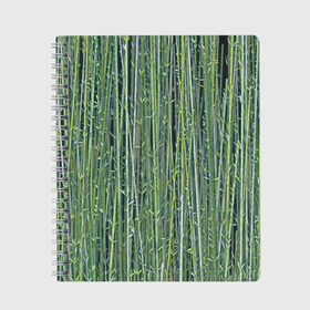 Тетрадь с принтом Зеленый бамбук в Тюмени, 100% бумага | 48 листов, плотность листов — 60 г/м2, плотность картонной обложки — 250 г/м2. Листы скреплены сбоку удобной пружинной спиралью. Уголки страниц и обложки скругленные. Цвет линий — светло-серый
 | Тематика изображения на принте: bamboo | forest | stripes | бамбук | заросли | лес | листья | полосы | растения