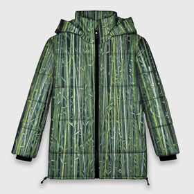 Женская зимняя куртка 3D с принтом Зеленый бамбук в Тюмени, верх — 100% полиэстер; подкладка — 100% полиэстер; утеплитель — 100% полиэстер | длина ниже бедра, силуэт Оверсайз. Есть воротник-стойка, отстегивающийся капюшон и ветрозащитная планка. 

Боковые карманы с листочкой на кнопках и внутренний карман на молнии | bamboo | forest | stripes | бамбук | заросли | лес | листья | полосы | растения