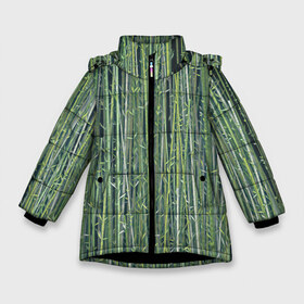 Зимняя куртка для девочек 3D с принтом Зеленый бамбук в Тюмени, ткань верха — 100% полиэстер; подклад — 100% полиэстер, утеплитель — 100% полиэстер. | длина ниже бедра, удлиненная спинка, воротник стойка и отстегивающийся капюшон. Есть боковые карманы с листочкой на кнопках, утяжки по низу изделия и внутренний карман на молнии. 

Предусмотрены светоотражающий принт на спинке, радужный светоотражающий элемент на пуллере молнии и на резинке для утяжки. | bamboo | forest | stripes | бамбук | заросли | лес | листья | полосы | растения