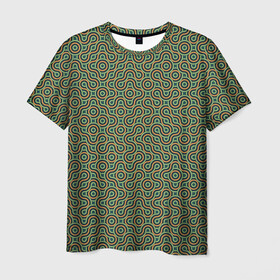 Мужская футболка 3D с принтом Зеленые круги в Тюмени, 100% полиэфир | прямой крой, круглый вырез горловины, длина до линии бедер | abstract | circles | geometry | green | lines | геометрия | зеленый | круги | линии | модный | паттерн | узор | цепочка